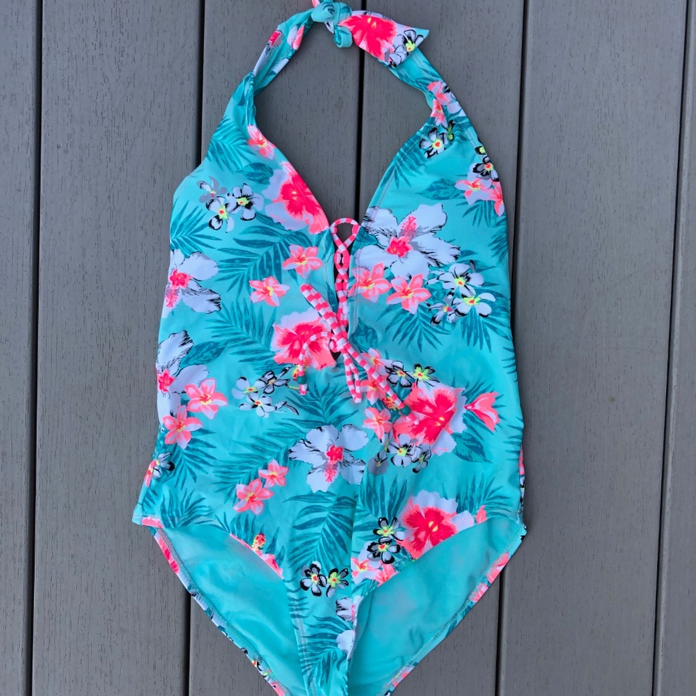 Bright Floral Halter One Piece, Size Sm